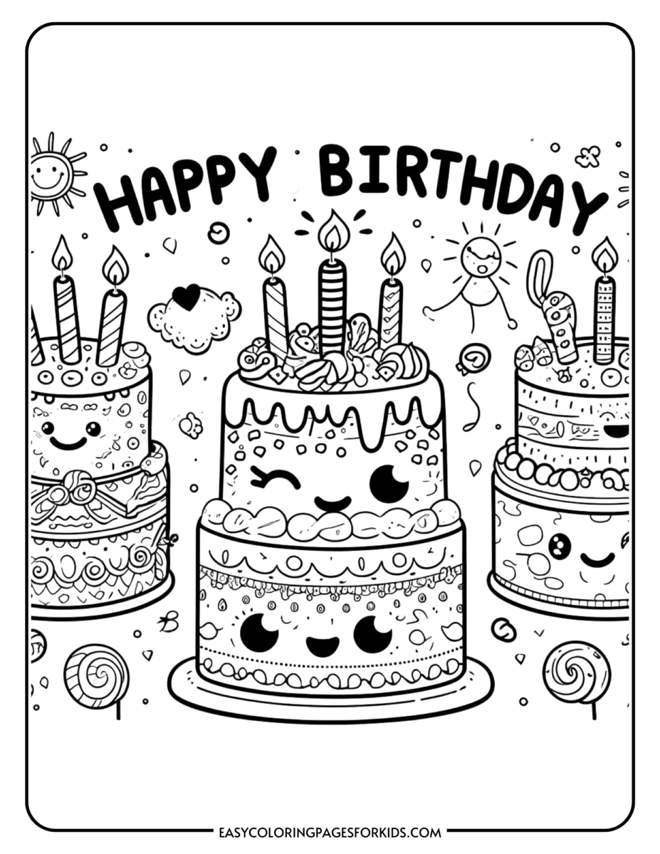 Birthday Cake Coloring Page (7 Free Printable Pages) - Easy Coloring ...