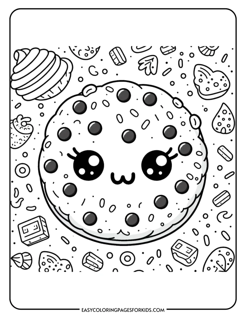 Cheerful and cute cookie coloring page