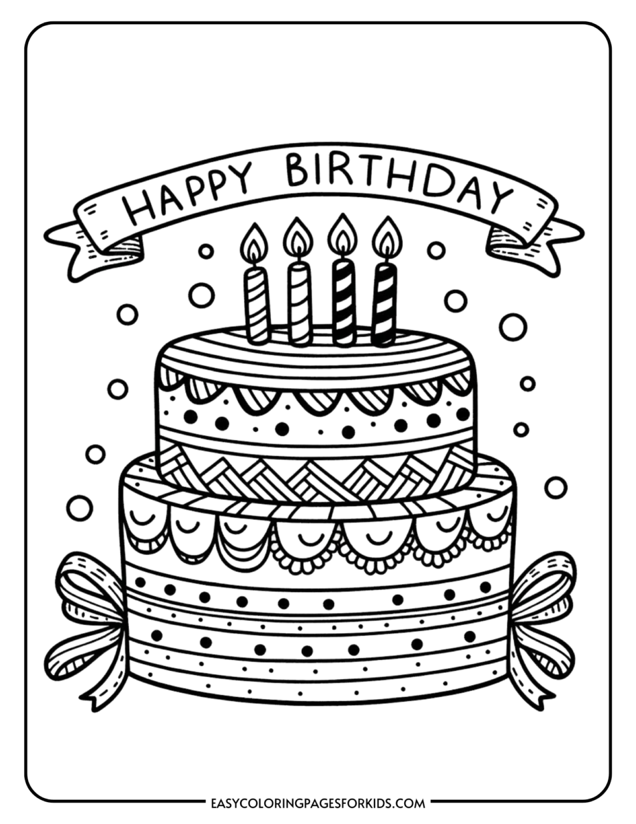 Birthday Cake Coloring Page (7 Free Printable Pages) - Easy Coloring ...