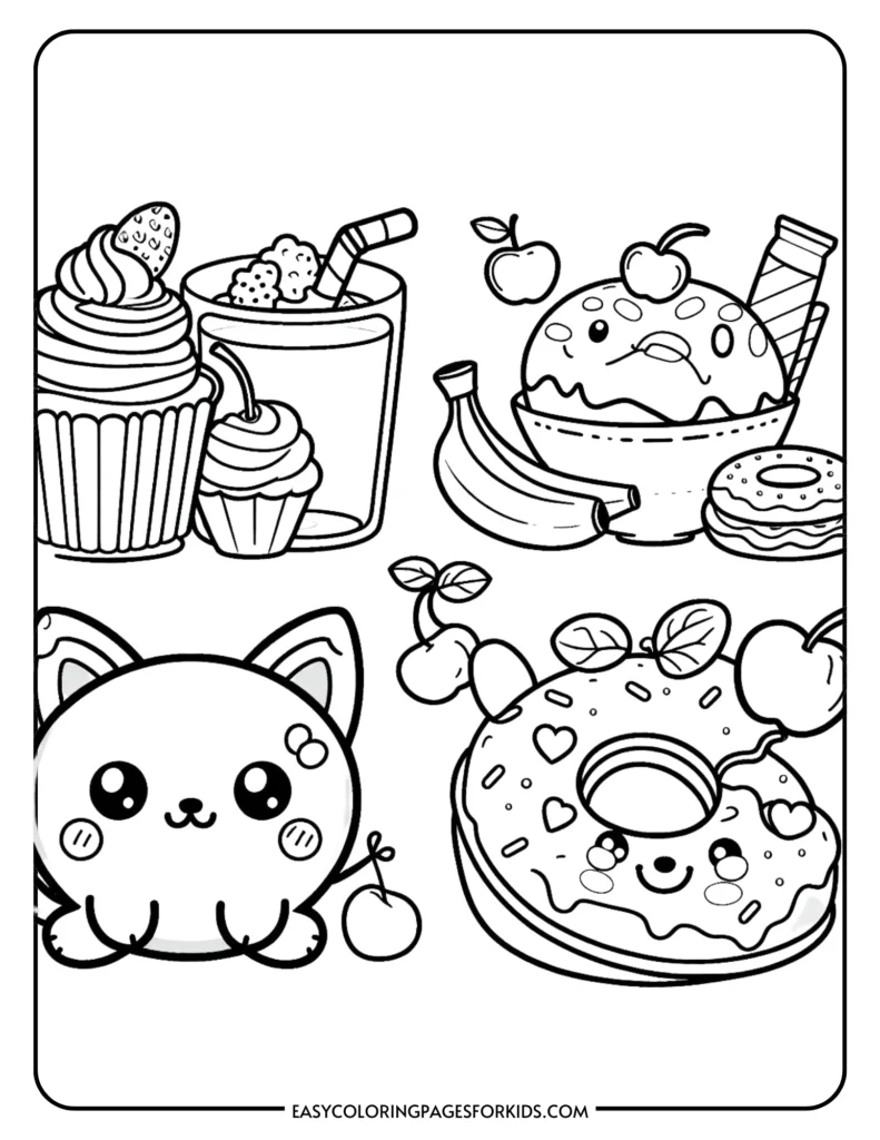 Kawaii food coloring pages