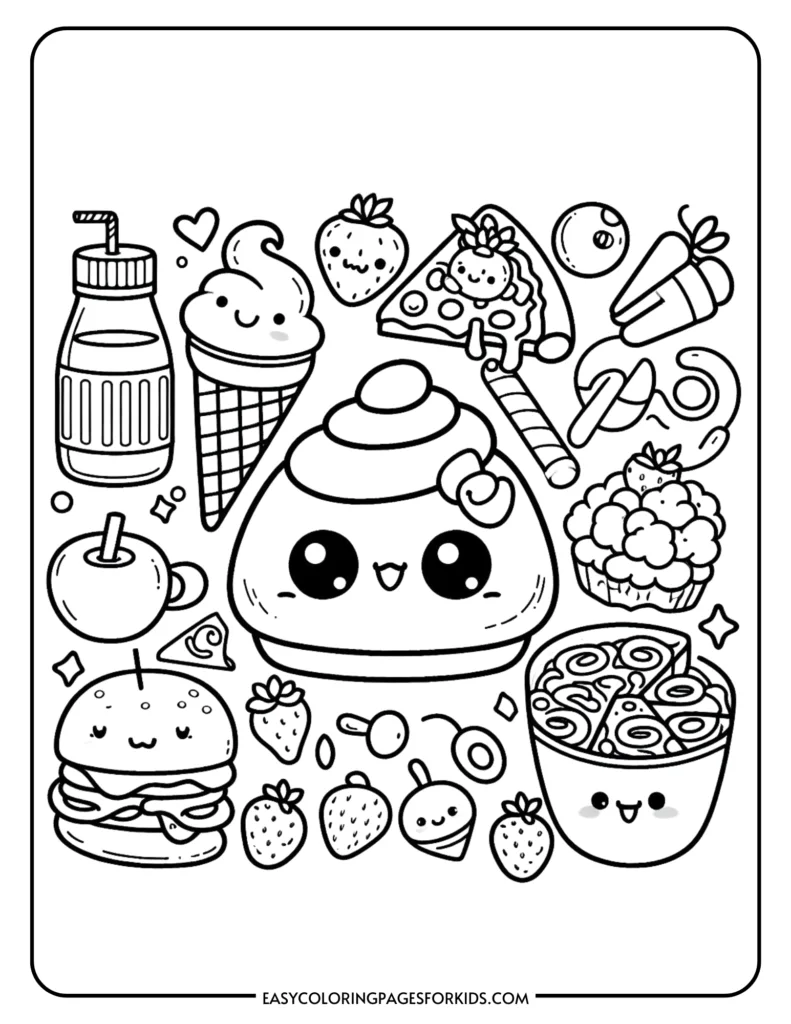 Easy cute food coloring pages