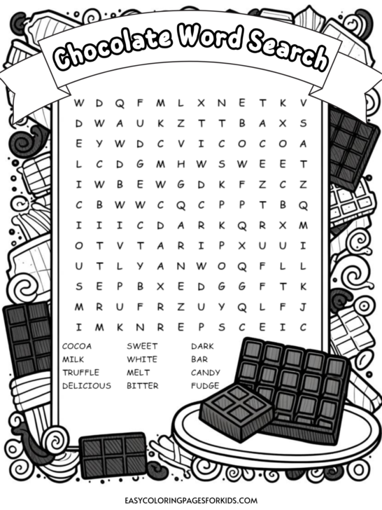 Free Printable Chocolate Word Search for Kids