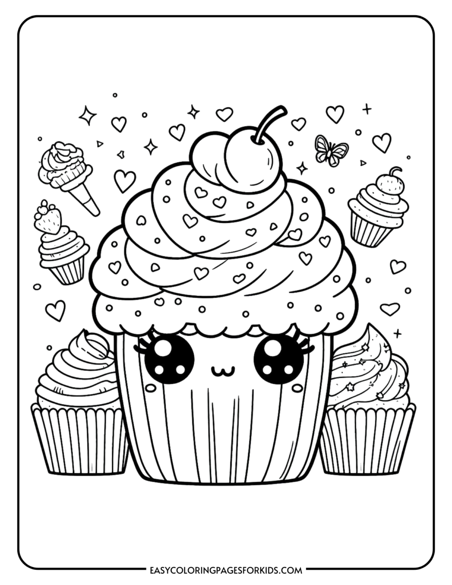 Cupcake Coloring Pages (Free Printable Pages for Kids) - Easy Coloring ...