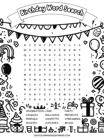 free printable birthday word search