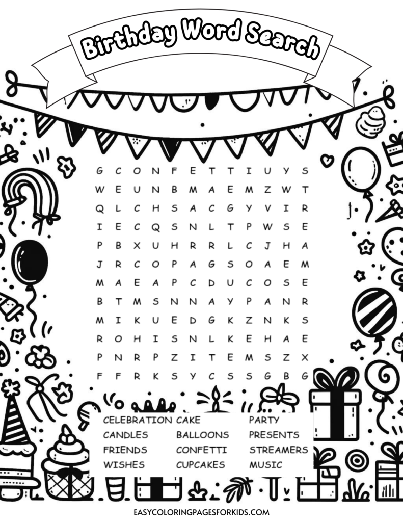 free printable birthday word search