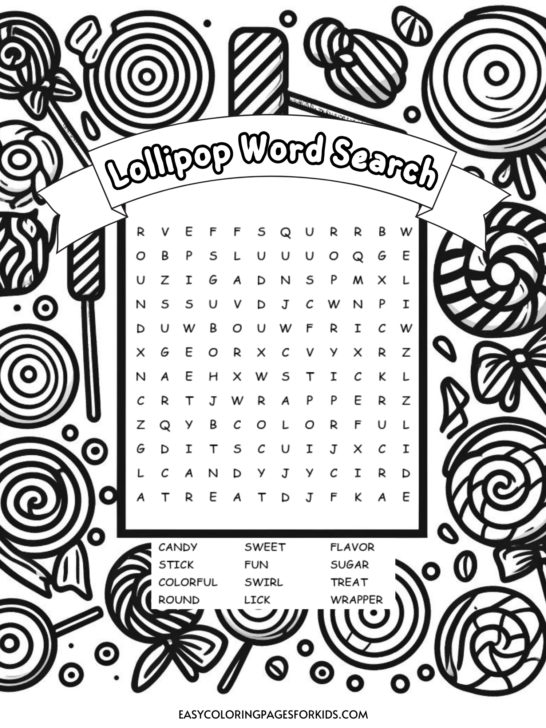 Lollipop Word Search for Kids (Free Printable)