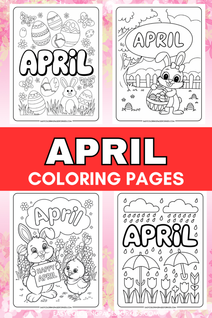 Coloring pages for April featuring playful designs such as Easter eggs, bunnies, flowers, and rain-themed illustrations. Ideal for kids' spring activities and enhancing creativity.