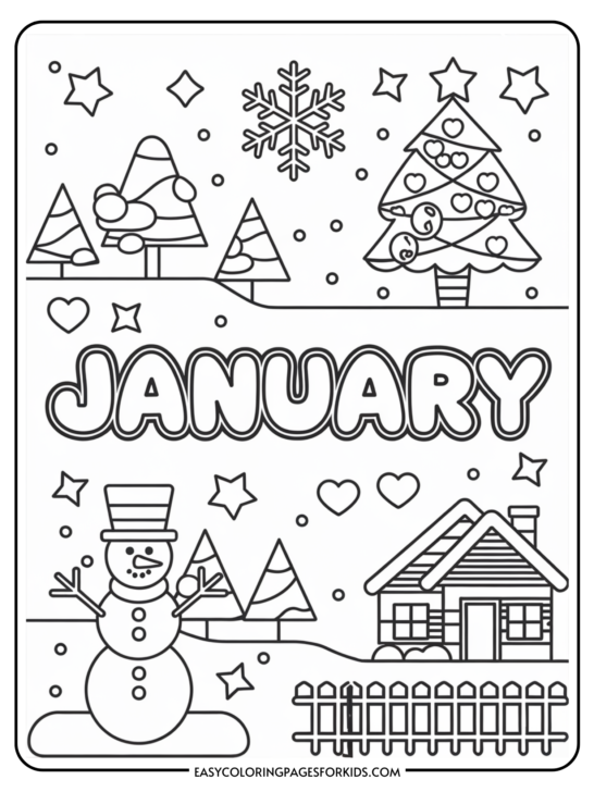 January Coloring Pages for Kids (5 Free Printable PDF Pages)