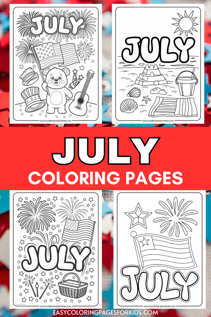 July coloring pages featuring fun designs for kids, including fireworks, beach scenes, and patriotic themes. Perfect for summer activities and enhancing creativity.