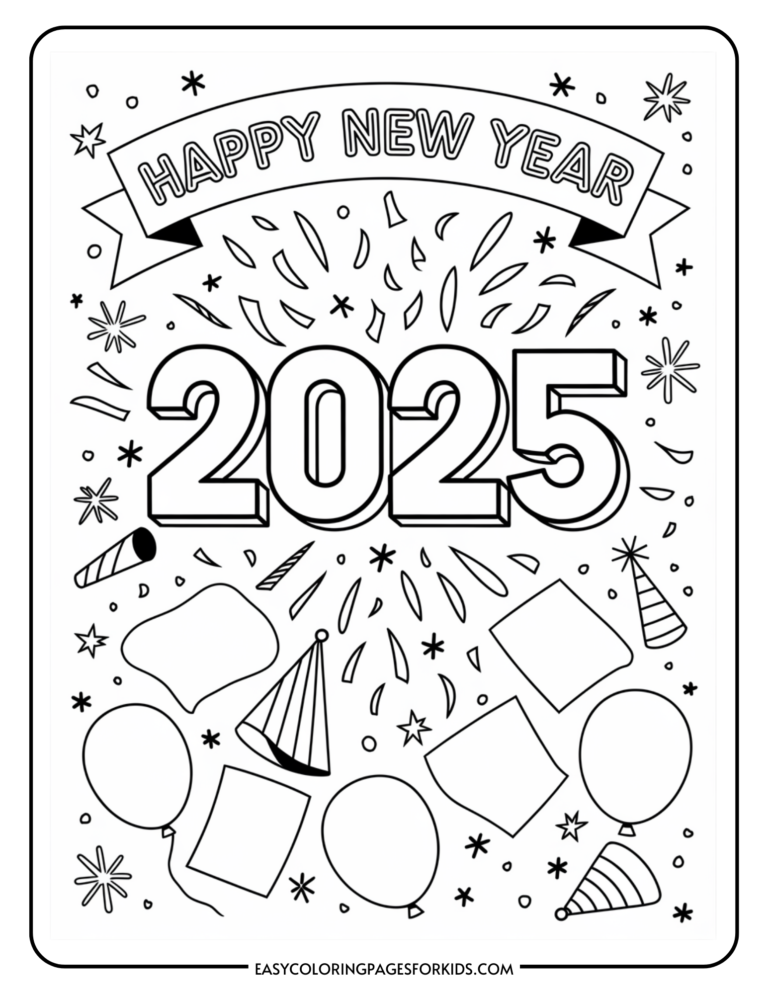 2025 Coloring Pages (4 Free Printable Pages) - Easy Coloring Pages for Kids