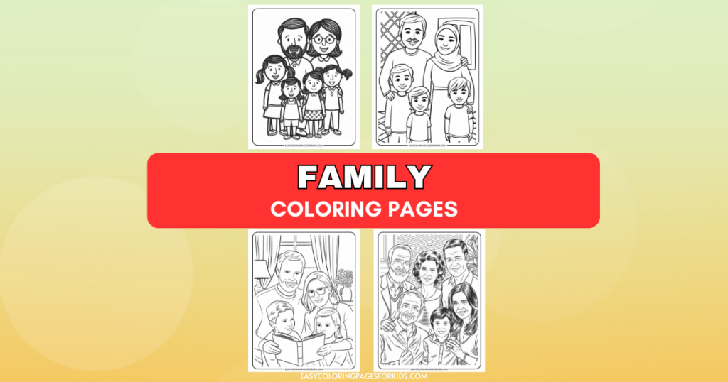 Family coloring pages featuring diverse family illustrations, suitable for kids to engage in creative activities. Ideal for promoting bonding and artistic expression through coloring.