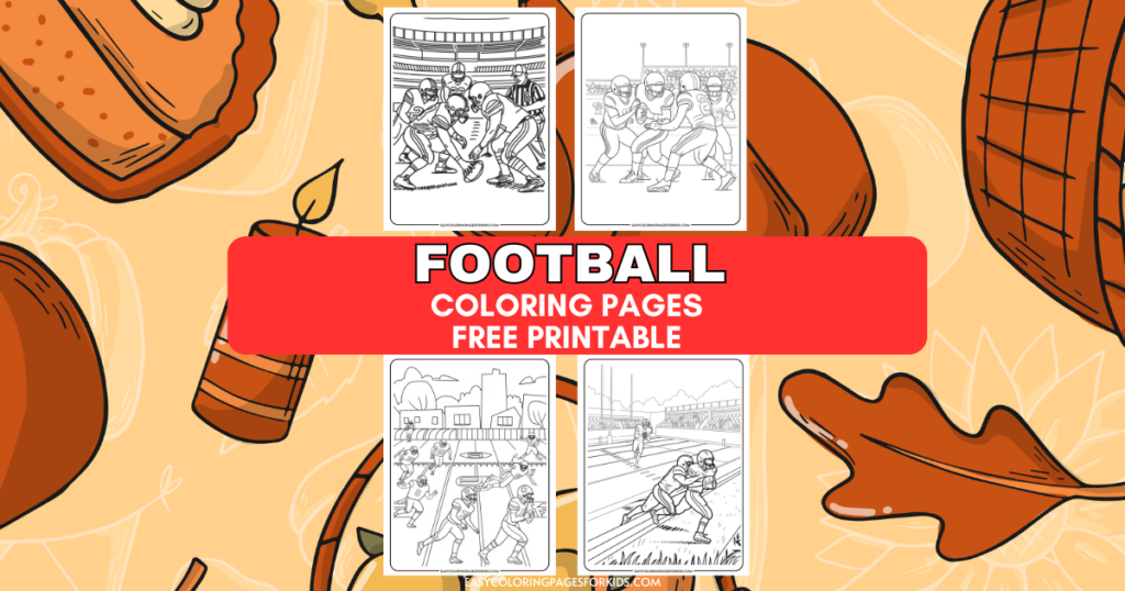 Football coloring pages featuring four printable designs. Ideal for kids to enjoy coloring football scenes, including players in action and game settings. Perfect for educational and recreational activities.