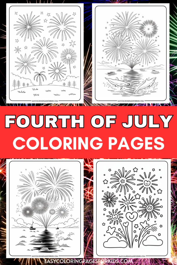 Coloring pages for the Fourth of July featuring festive fireworks, ocean scenes, and celebratory designs for kids. Enjoy creative activities that celebrate Independence Day with fun illustrations to color.