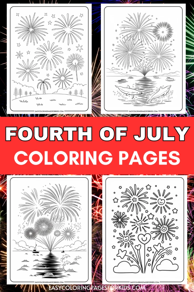 Coloring pages for the Fourth of July featuring festive fireworks, ocean scenes, and celebratory designs for kids. Enjoy creative activities that celebrate Independence Day with fun illustrations to color.