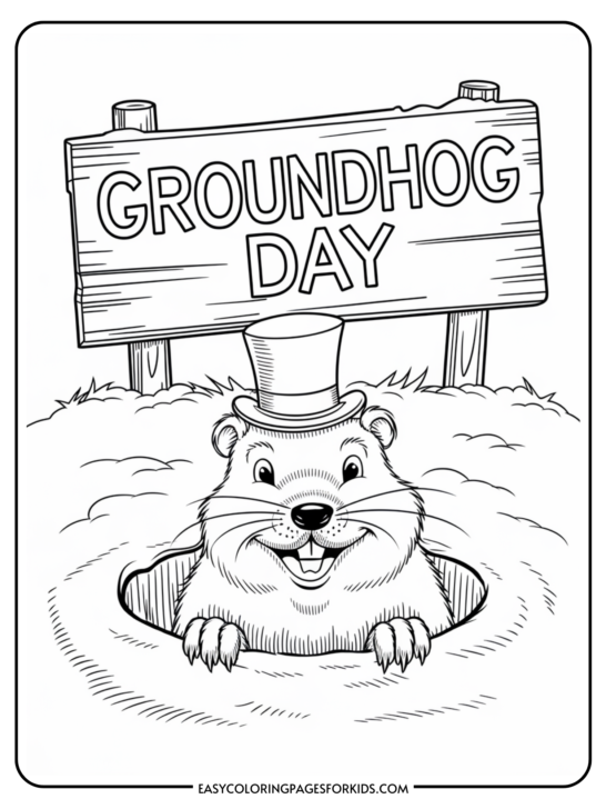 Groundhog Day Coloring Page (6 Free Printable Pages)