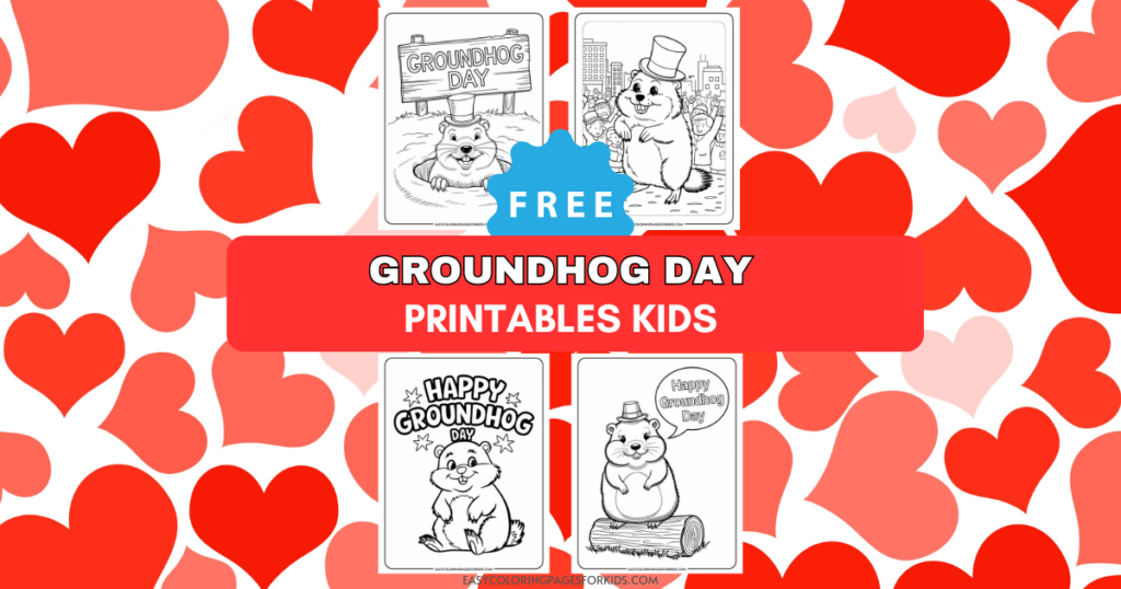 Free Groundhog Day printables for kids featuring fun coloring pages of groundhogs, festive designs, and holiday-themed illustrations, perfect for engaging children in seasonal activities.