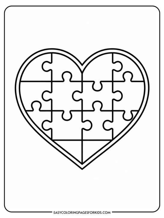 Heart Puzzle Coloring Page (7 Free Printable Pages)