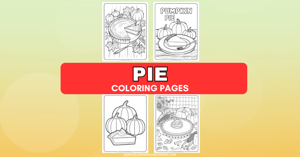 Coloring pages featuring various pie designs, including pumpkin pie and decorative autumn themes, ideal for kids' creative activities.