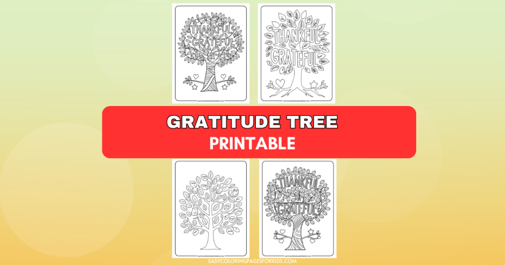 Printable gratitude tree coloring pages featuring illustrations with the words "Thankful" and "Grateful," designed for kids to express appreciation and creativity. Ideal for educational and family activities.