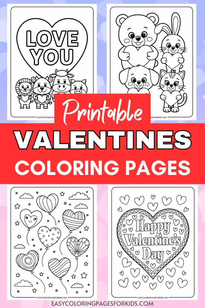 Printable Valentine's coloring pages featuring cute designs such as animals, hearts, and festive messages, perfect for kids to celebrate Valentine's Day.