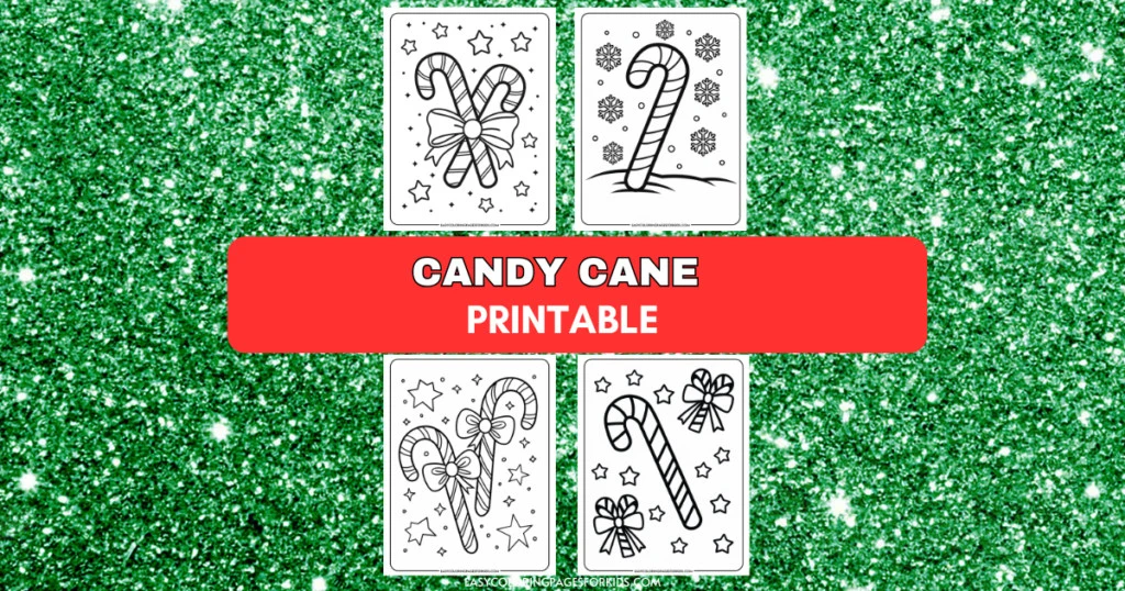 Coloring page featuring candy cane designs with festive decorations, available as a printable resource for holiday activities. Ideal for children’s crafts and seasonal fun.