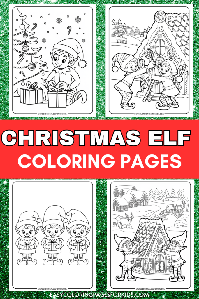 Christmas elf coloring pages featuring playful elves, festive scenes, and holiday decorations. Ideal for kids to enhance creativity and celebrate the holiday spirit. Includes images of elves with gifts, decorating a gingerbread house, and winter landscapes. Perfect for educational and fun activities.