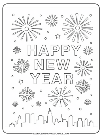 New Year coloring page featuring the text 