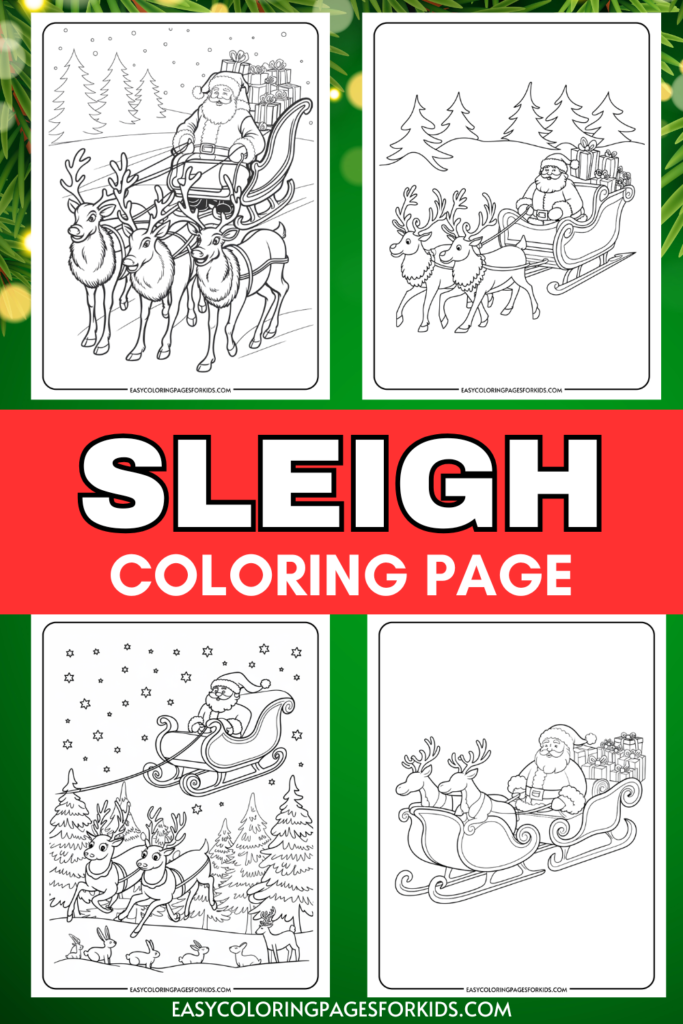 Sleigh coloring page featuring Santa Claus, reindeer, and festive scenes. Ideal for kids to enjoy during the holiday season, these printable outlines promote creativity and fun. Perfect for Christmas-themed activities and arts and crafts.