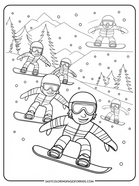 Snowboarding Coloring Pages (6 Free Printable Pages)