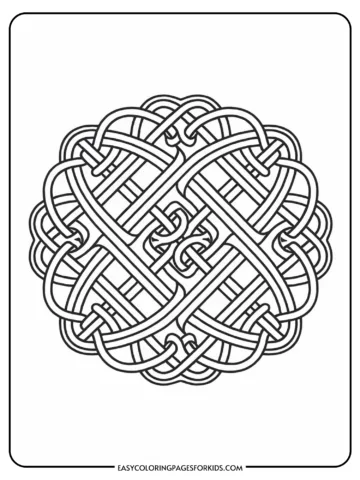 Intricate Celtic knot design with interwoven loops and lines creating a symmetrical pattern.