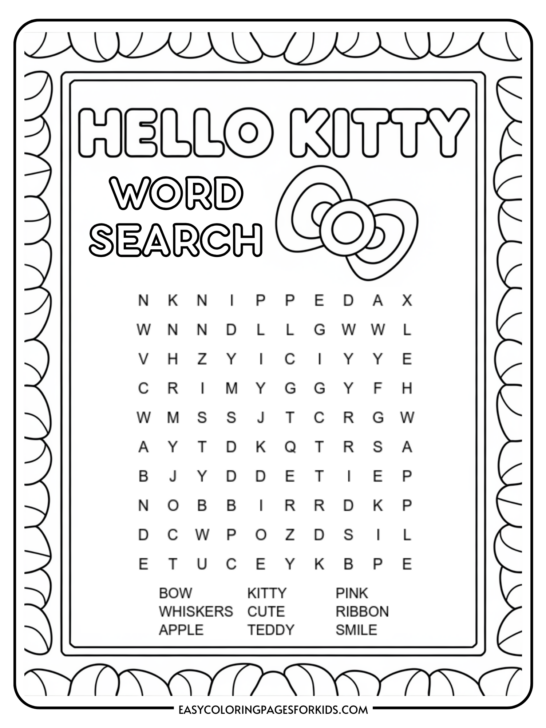 Free Printable Hello Kitty Word Search (2 Free PDF Pages)