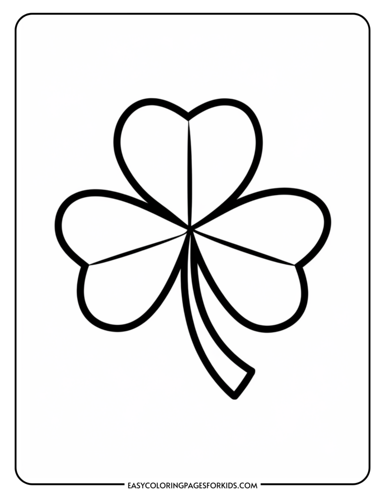 A simple line drawing of a three-leaf clover inside a rectangular frame, suitable for coloring.