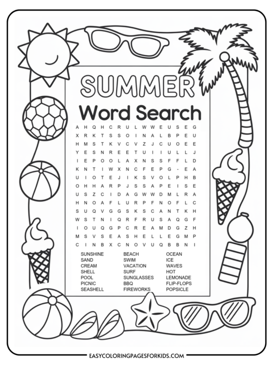 Printable Summer Word Search (2 Free PDF Pages)