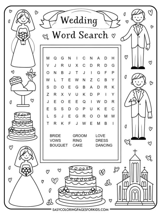 Easy Wedding Word Search (2 Free PDF Pages)